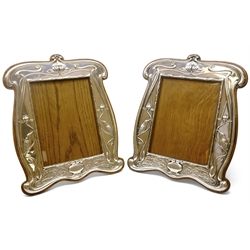  Pair of Art Nouveau silver on oak freestanding photograph frames,  kingfisher and lily decoration by William Neale Chester 1905,  Reg no. 412167, H32cm  