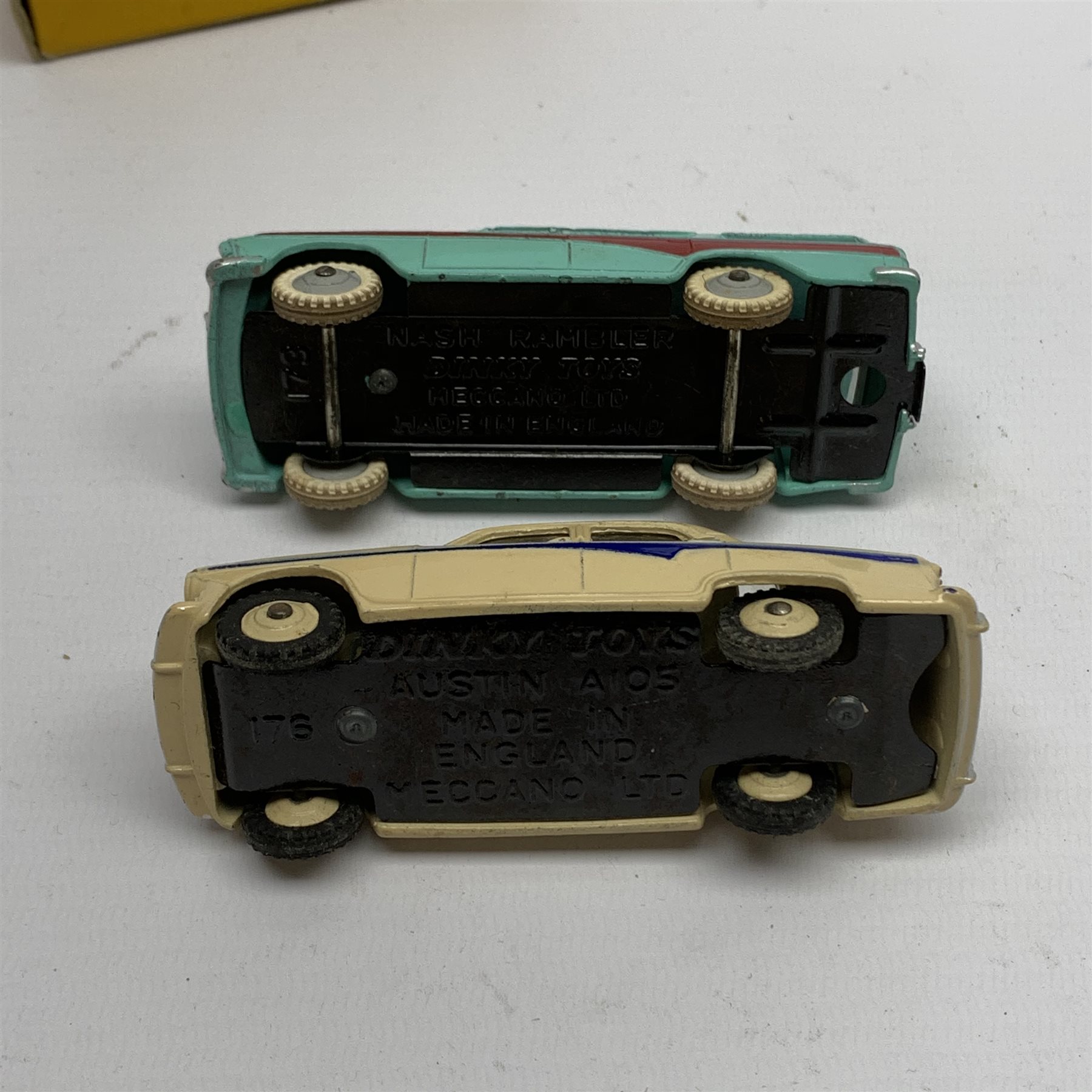 Dinky - Nash Rambler with windows No.173 and Austin A105 Saloon with blue flash and windows No.176, both boxed (2)