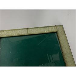 Early 20th century Chinese jade mounted photograph frame, of rectangular form the pierced jade frame carved with flowers and birds, the top panel carved with Foo dogs flaking an applied carved lavender coloured boss, with easel support verso, H33cm
