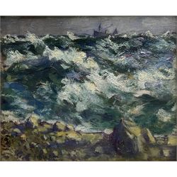 Dudley Dixon (British exh.1924-1940): Fishing Boat in Stormy Seas, oil on canvas signed and dated 1929, 33cm x 40cm