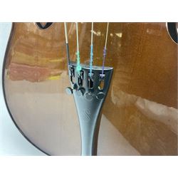 Stentor Student I quarter-size cello with 59.5cm two-piece maple back and ribs and spruce top; bears maker's label with serial no.M072648 L95.5cm overall; in Stentor soft carrying case with bow