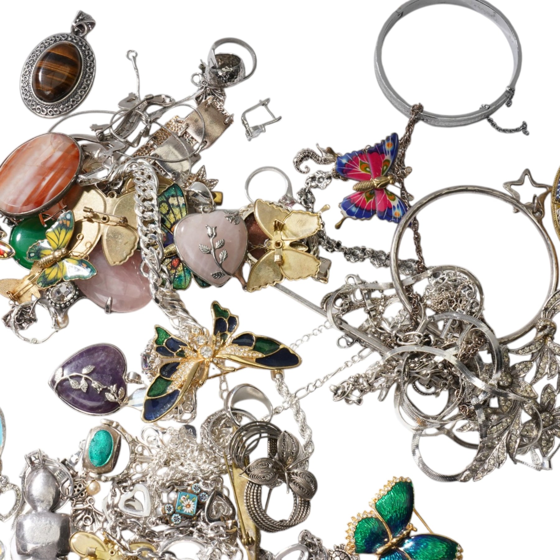 Silver and stone set silver jewellery including bangles, bracelets earrings etc and a collection of costume jewellery