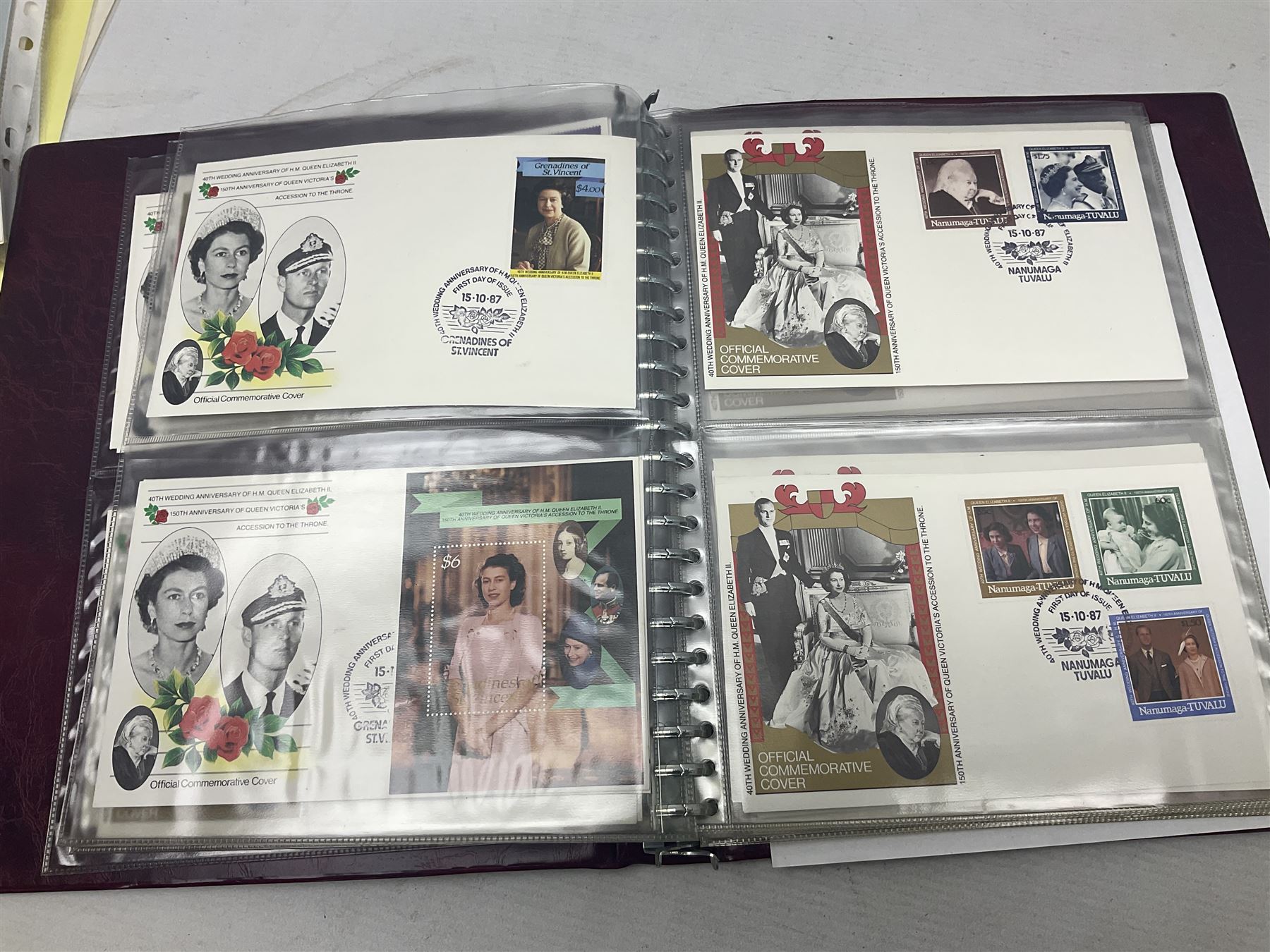 World stamps including Australia, Antigua, Canada, New Zealand, St Vincent, Republic of Maldives, Norfolk Island, Malta etc, Great British and other first day covers, Queen Elizabeth II 60th Birthday commemorative stamps etc, housed in five albums/folders and loose, in one box
