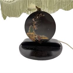 Early 20th century Chinoiserie lacquered standard lamp, with shade; and matching table lamp 