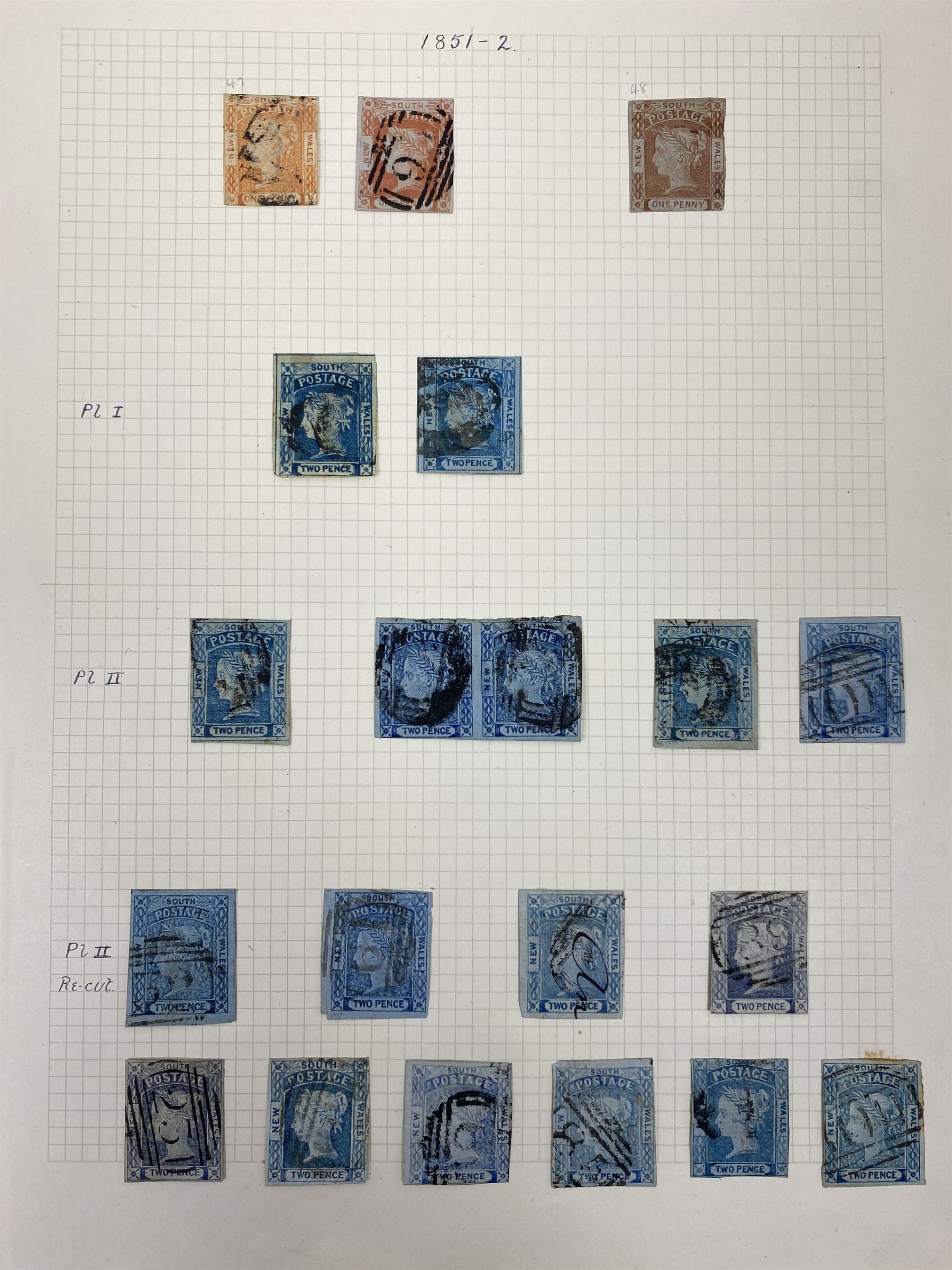 Australia New South Wales stamps, including 1850-4 various imperf issues, 1854-6 including five pence, six pence, one shilling etc, 1856-60 registered letter stamps, 1861-88 five shillings etc, housed on pages