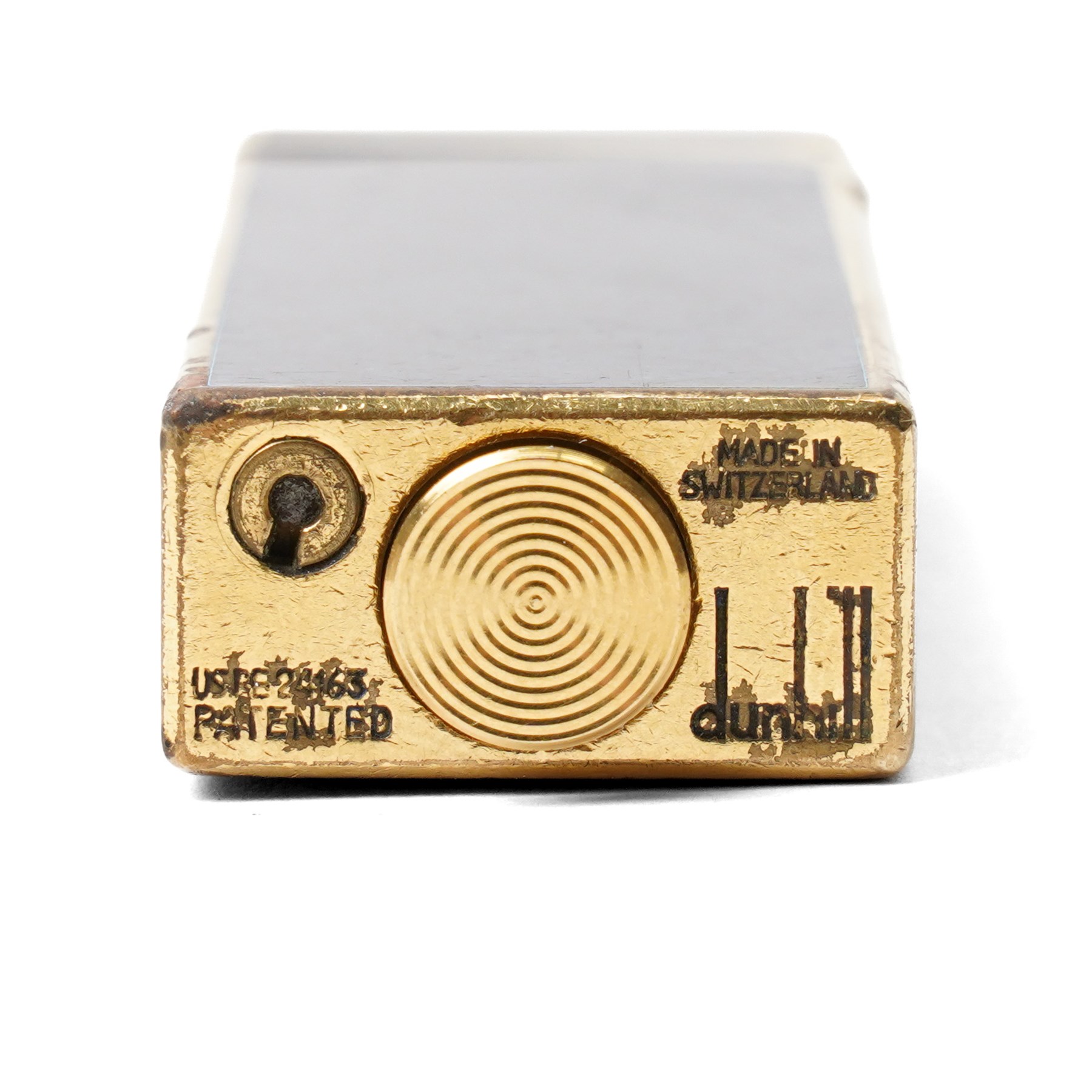 Dunhill - Rollagas lighter, lapis blue lacquer and gilt metal, with ribbed thumbpiece, H6.5cm 