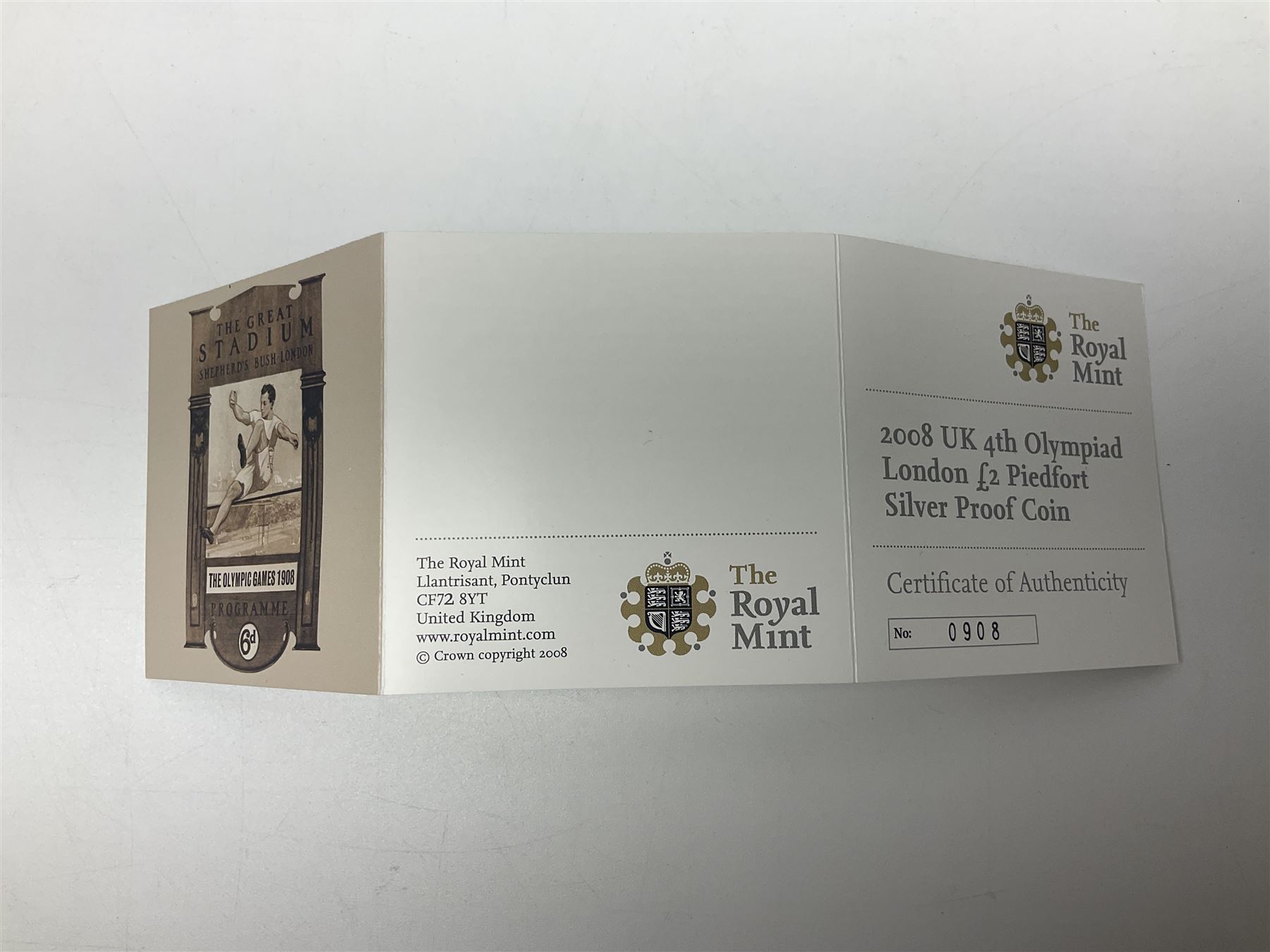 The Royal Mint United Kingdom 2010 ''4th Olympiad London' silver proof piedfort two pound coin, cased with certificate