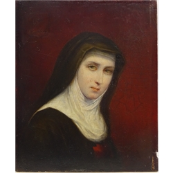  Head and Shoulder Portrait of a Young Nun, 19th/early 20th century oil on oak panel unsigned, indistinctly dated 26cm x 22cm unframed  
