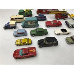 Thirty-seven unboxed and playworn die-cast models including Dinky BRM and Cooper racing cars, Snow Plough, Brinks Armoured Car etc; Corgi Oldsmobile Super 88, Commer 5-Ton lorry, The Saint's Volvo 1800, Bedford CA Van etc; Spot-On Ice Cream Van and Ford Zephyr Six; Budgie Towing Tender etc (37)