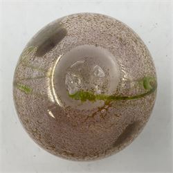 Norman Stuart Clarke vase, of squat spherical form, decorated with lustre lozenges and sea grass upon a pink ground, signed beneath, H10cm