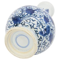 Chinese blue and white vase, decorated with a dragon chasing a flaming pearl amongst stylised clouds, together with two other vases, largest H26cm 
