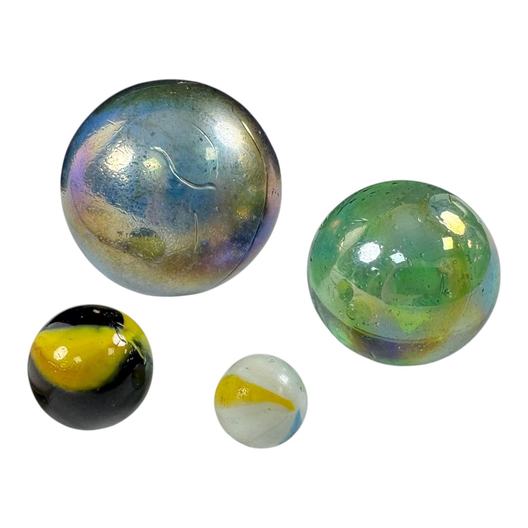 Collection of marbles onion skin examples, pearlescent, iridescent etc