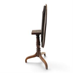 George III country oak tilt-top tripod table, circular snap-top on turned vasiform pedestal with three splayed supports