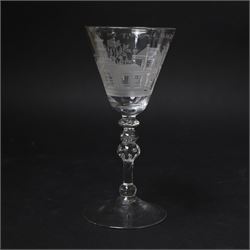 CH SALE 2026 - Dutch engraved Newcastle light baluster glass, circa 1760, the funnel bowl ...