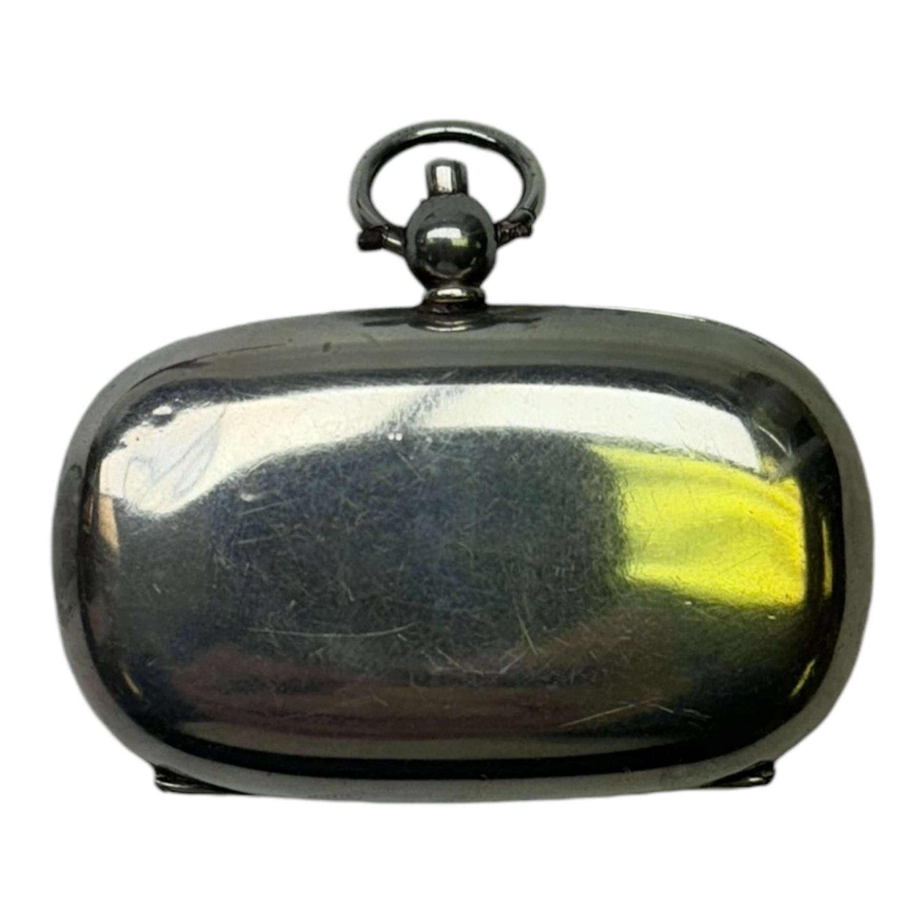 Early 20th century silver sovereign holder, of plain oval form, the hinged cover, opening to reveal two spring loaded recesses for half and full sovereigns, hallmarked Birmingham 1911, W5cm