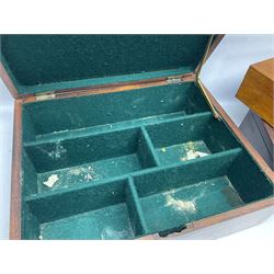 Collection of 19th century and later boxes for restoration, to include a mother of pearl inlay example, oak canteen, large mahogany example etc