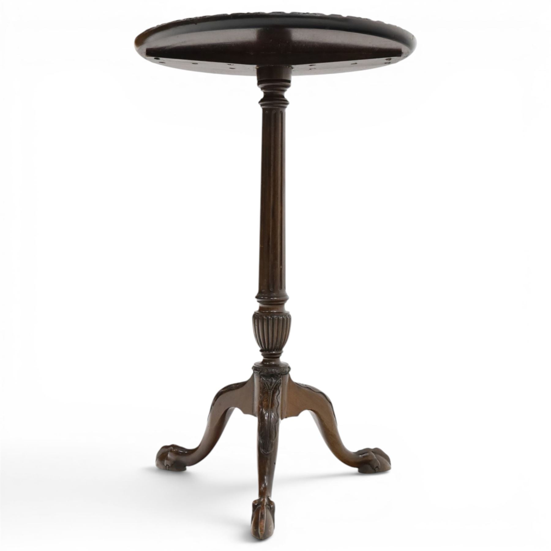 Georgian design mahogany wine table with moulded dish top and fluted pedestal