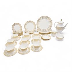 Minton 'Jubilee' pattern dinner and tea wares comprising seven dinner plates, six side plates, twelve tea plates, coffee pot, eight teacups & twelve saucers, sugar bowl and milk jug 