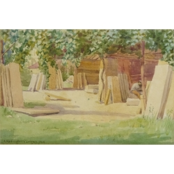  Stonemason's Yard, watercolour signed and dated by Alfred Kedington Morgan 1924, 18cm x 27cm  