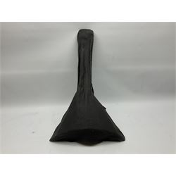 Russian balalaika with six-piece segmented back, the top painted with a scene of Russian onion capped buildings monogrammed K.B.H.1993; bears cyrillic label; L67.5cm; in carrying bag