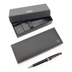 Montblac Meisterstuck ballpoint, together with a Montblanc leather pen case, both with original boxes 