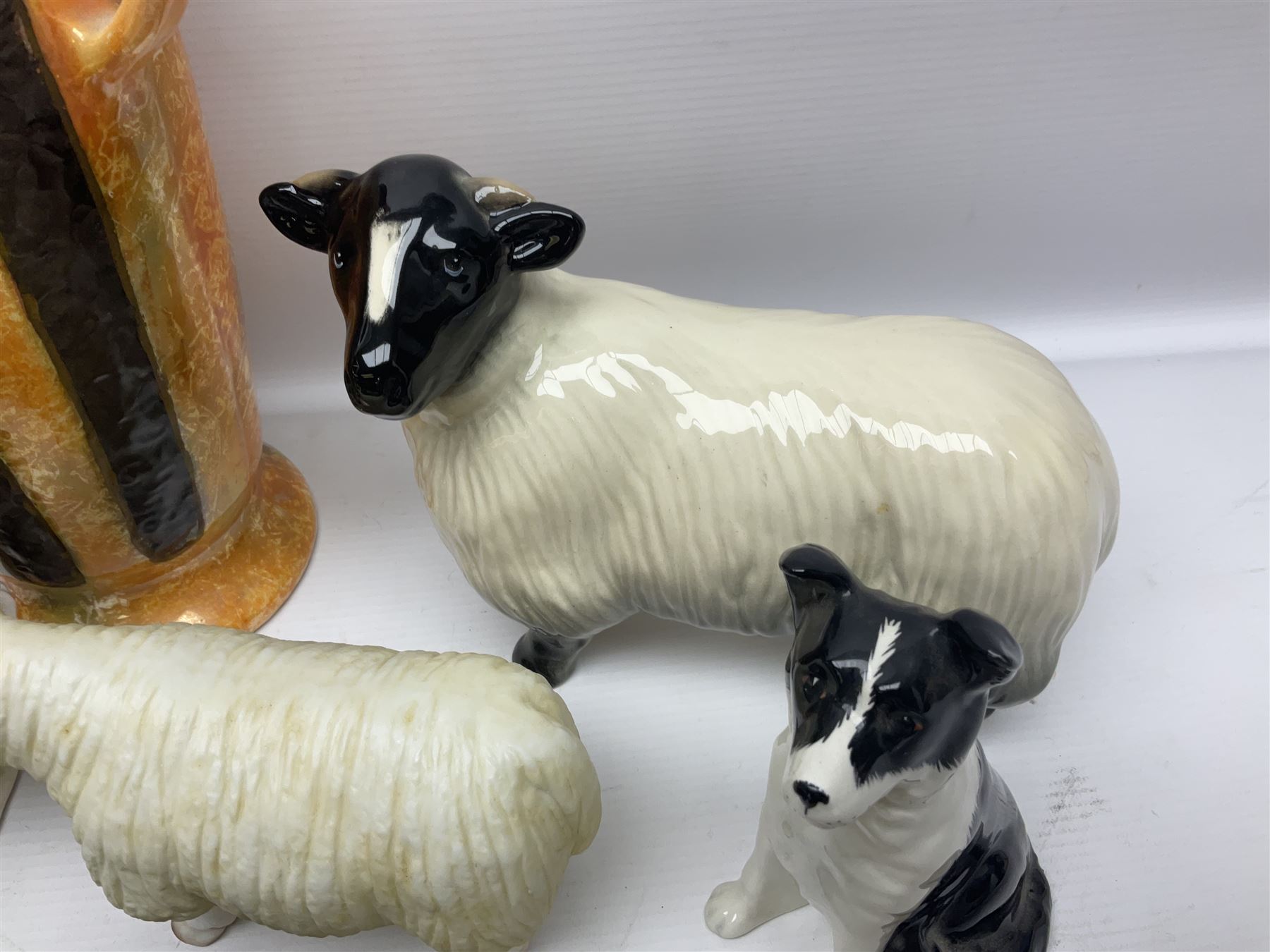 Two Hornsea Fauna vases, together with a similar jug, Coopercraft sheep and other collectables  