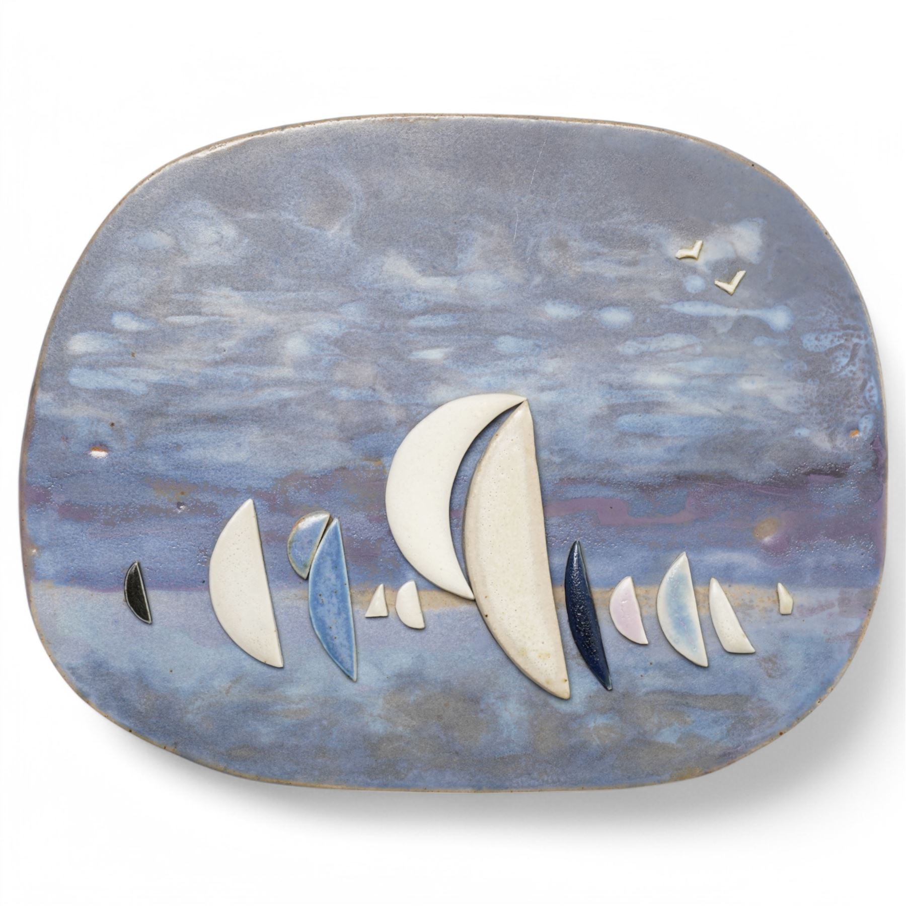 Anne Plant (British 1934-2019): 'Water Signals' 'Tree of Life' and 'Sea Picture', set three stoneware wall-hanging sculptures, signed and titled verso, largest D25cm (3)