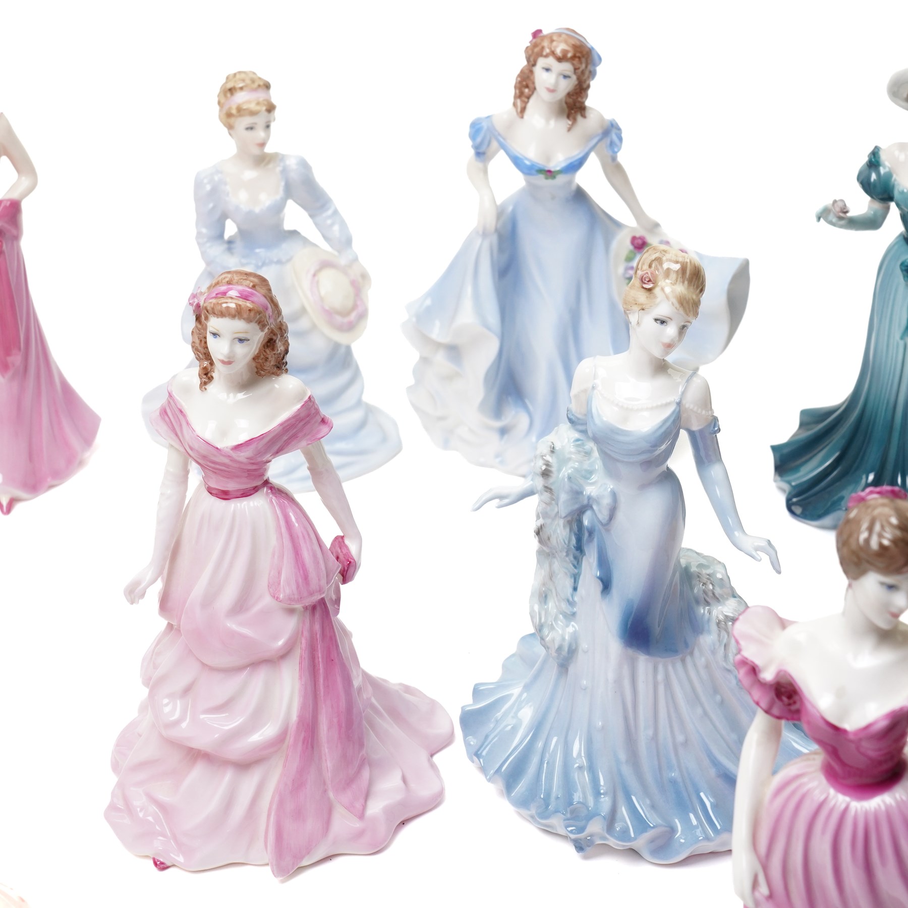 Twelve Coalport figures, comprising Alison, Pamela, Congratulations, Victoria, Sue, Beverley, Debbie, Karen, Christina, Felicity, Anna, and Elizabeth, all boxed (12)