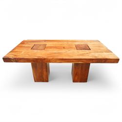 Hardwood dining table, rectangular top on block supports 