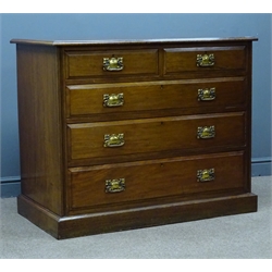  Early 20th century mahogany chest, two short and three long drawers, plinth base, W114cm, H94cm, D63cm  