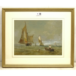  William Roxby Beverley (British 1811-1889): Sailing Vessels off the Coast, watercolour signed with monogram 25cm x 34cm  
