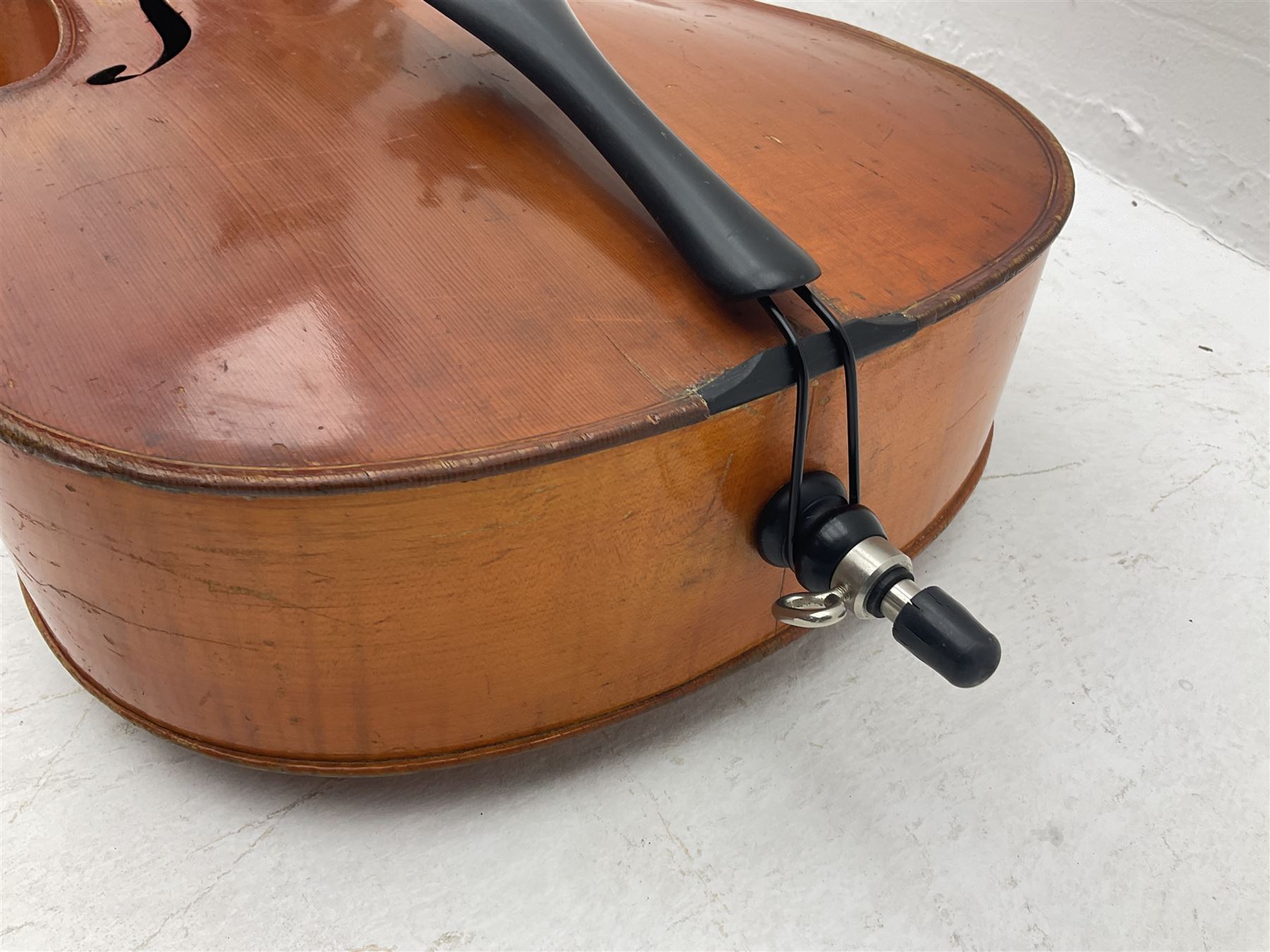 Modern student's three-quarter size cello with 70cm two-piece maple back and ribs and spruce top, L113cm overall