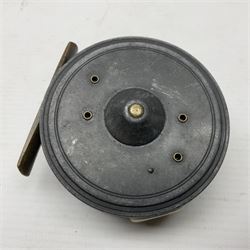 3 inch trout fly reel, with brass foot, original handle and telephone centre latch, unmarked but in the style of Hardy Uniqua 