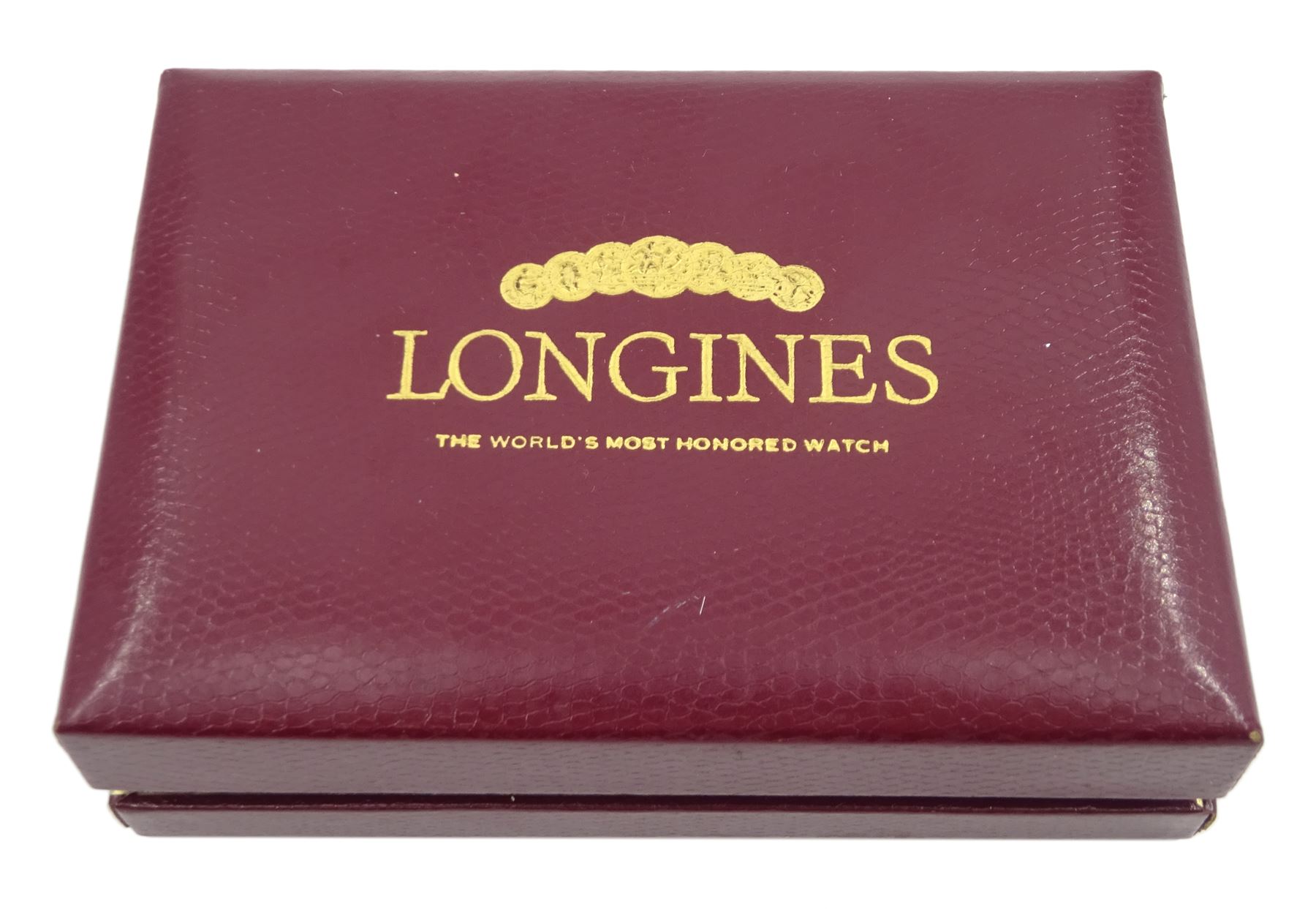 Longines gentleman's 14ct gold tank wristwatch, Cal 22L, serial No. 7593519, case No. 811582, the rectangular silvered dial with diamond set hour markers and subsidereary seconds dial, stamped 14K, on tan leather strap with original buckle, boxed