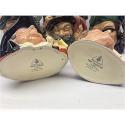 Eight Royal Doulton character jugs, including St George D6618, Guardsman D6568, The Juggler D6835 etc, together with Royal Doulton toby jug Sir Francis Drake D6660