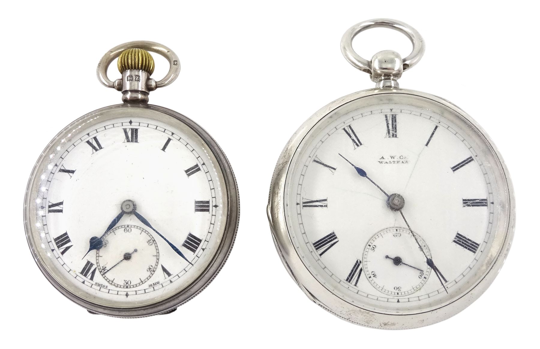 Victorian silver open face key wound pocket watch by Waltham, Mass, the movement signed P.S. Bartlett, No. 2315036, Birmingham 1883 and one other silver keyless lever pocket watch, case by Dennison