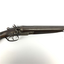 19th century E. Lingard & Co. Grimsby 12-bore side-by-side double barrel hammer shotgun No.30744, stock and action only, barrel not in proof RFD ONLY