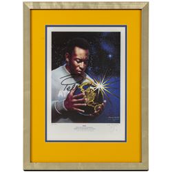 Signed limited edition print 'Pele Holding the Globe' by Stewart Beckett and Jose Palomare...