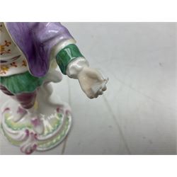 Seven Spode Chelsea figures, comprising no.1, no.2, no.3, no.4, no.6 and two further smaller examples, together with a Dresden figure of a gentleman, no. K10003, and a Delft style figure of a boy, some with boxes, tallest H23cm (9)