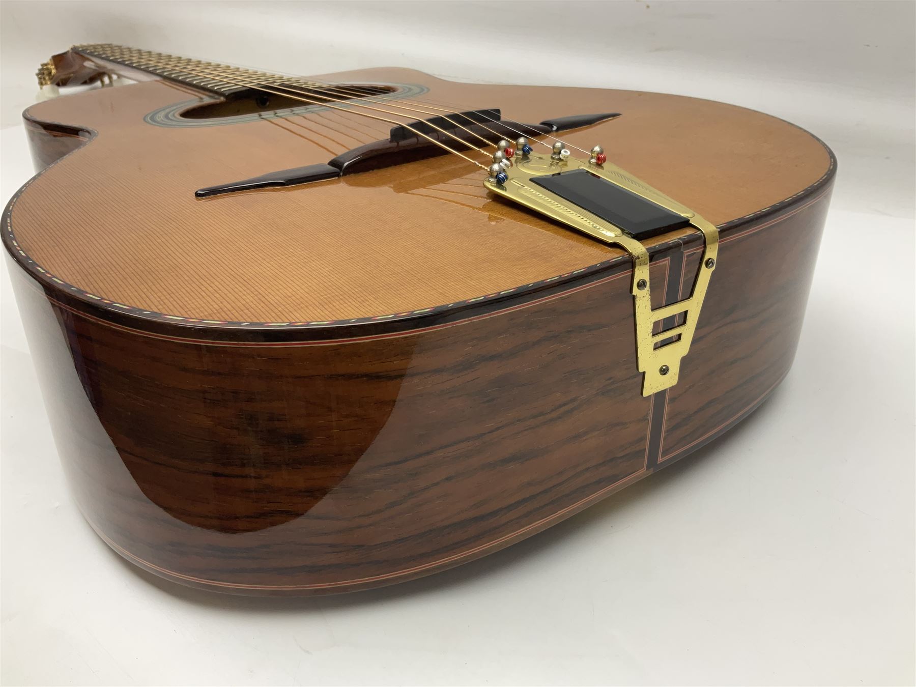 Spanish Gitano Manuel Rodriguez Maccaferri guitar, model no.EMC1; bears label; L98cm; in lightweight carrying case