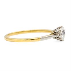 Early 20th century diamond ring, eight claw set with a single old cut diamond of approx 0.85 carat, stamped 18ct