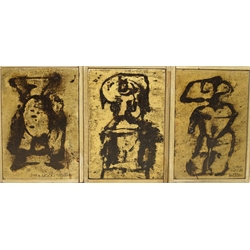  Willem Van Hecke (Belgian 1893-1976): Figurative Abstracts, triptych of monochrome oils on separate panels individually signed each 16cm x 11cm (3) Provenance: included in an unseen collection of the artist's work by direct descent through the family  DDS - Artist's resale rights may apply to this lot    