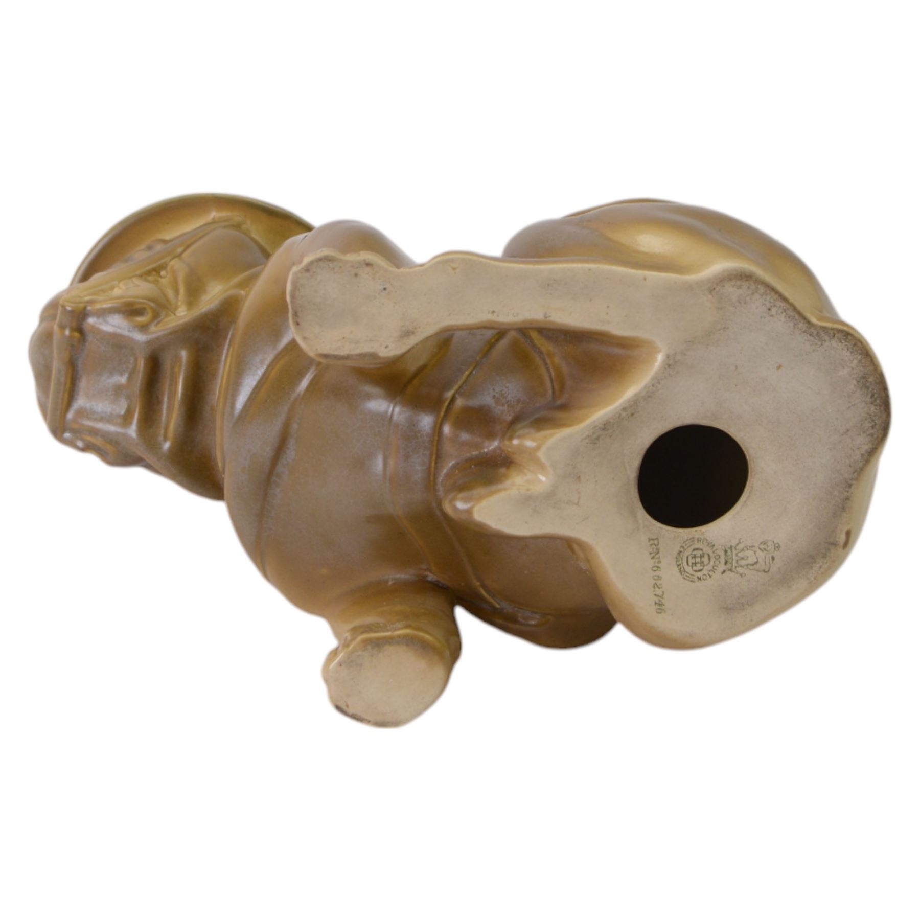 Royal Doulton Tommy Bulldog figure, modelled in WWI army uniform, khaki glazed, with printed mark beneath and N662746, H18cm