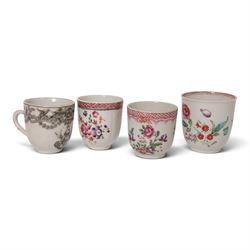 18th century Chinese export grisaille cup, decorated with Juno, the Roman Goddess of marriage together with another grisaille tea bowl and other tea bowls and cups