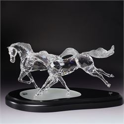 Swarovski, Wild Horses, modelled as two galloping horses upon a wooden plinth, limited edi...
