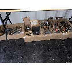 Woodworking tools, precision instruments and inspection lamp in four boxes - THIS LOT IS TO BE COLLECTED BY APPOINTMENT FROM DUGGLEBY STORAGE, GREAT HILL, EASTFIELD, SCARBOROUGH, YO11 3TX