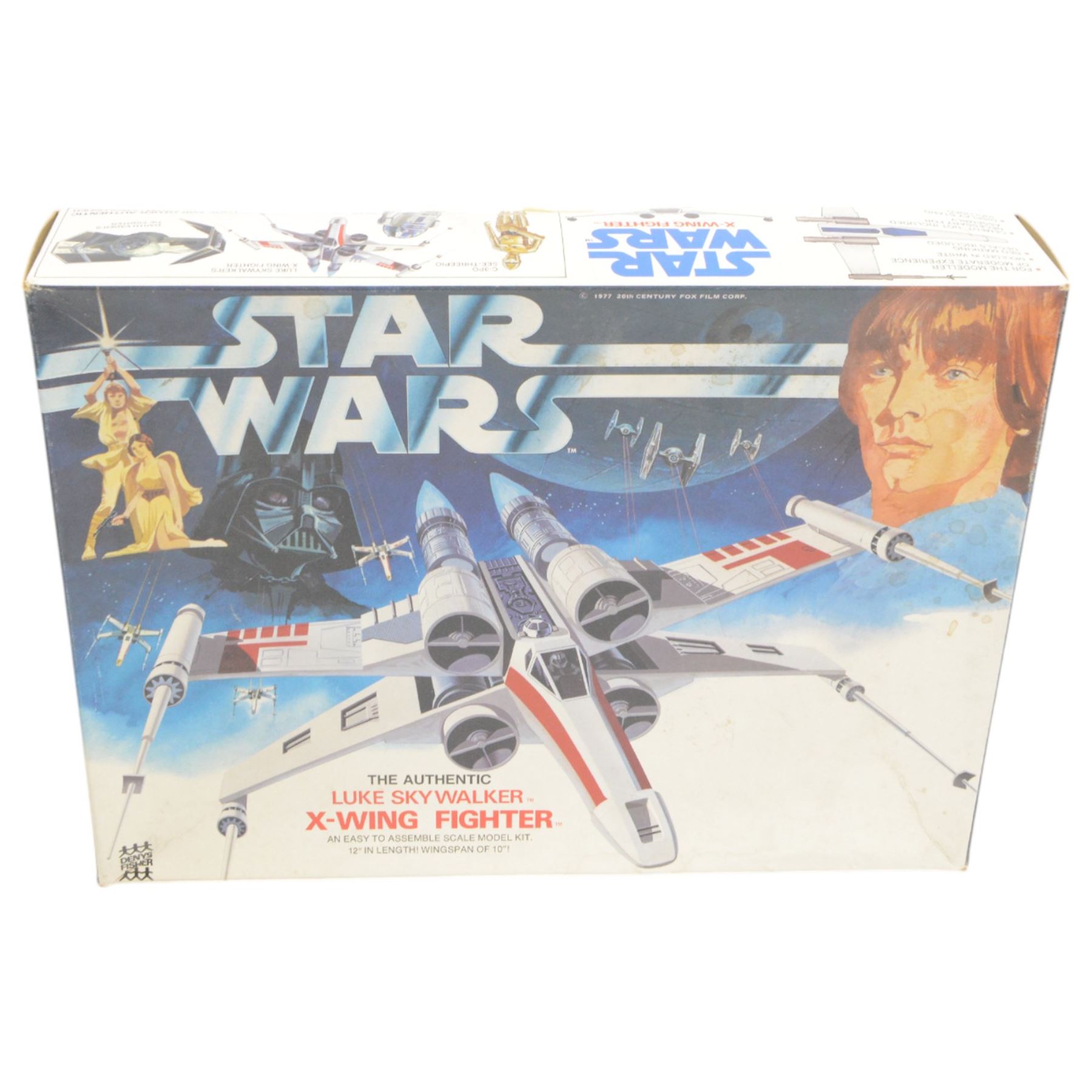 Four Star Wars model kits, comprising AMT ERTL A-Wing Fighter, in sealed packaging, MPC ERTL Return Of The Jedi Millennium Falcon, MPC ERTL Return Of The Jedi X-Wing Fighter and Denys Fisher Luke Skywalker's X-Wing Fighter, all boxed 