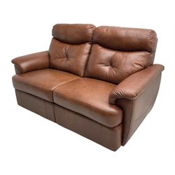 G Plan - 'Atlanta' three-seat sofa (W195cm, H97cm, D100cm), and two-seat sofa (W165cm), upholstered in brown leather