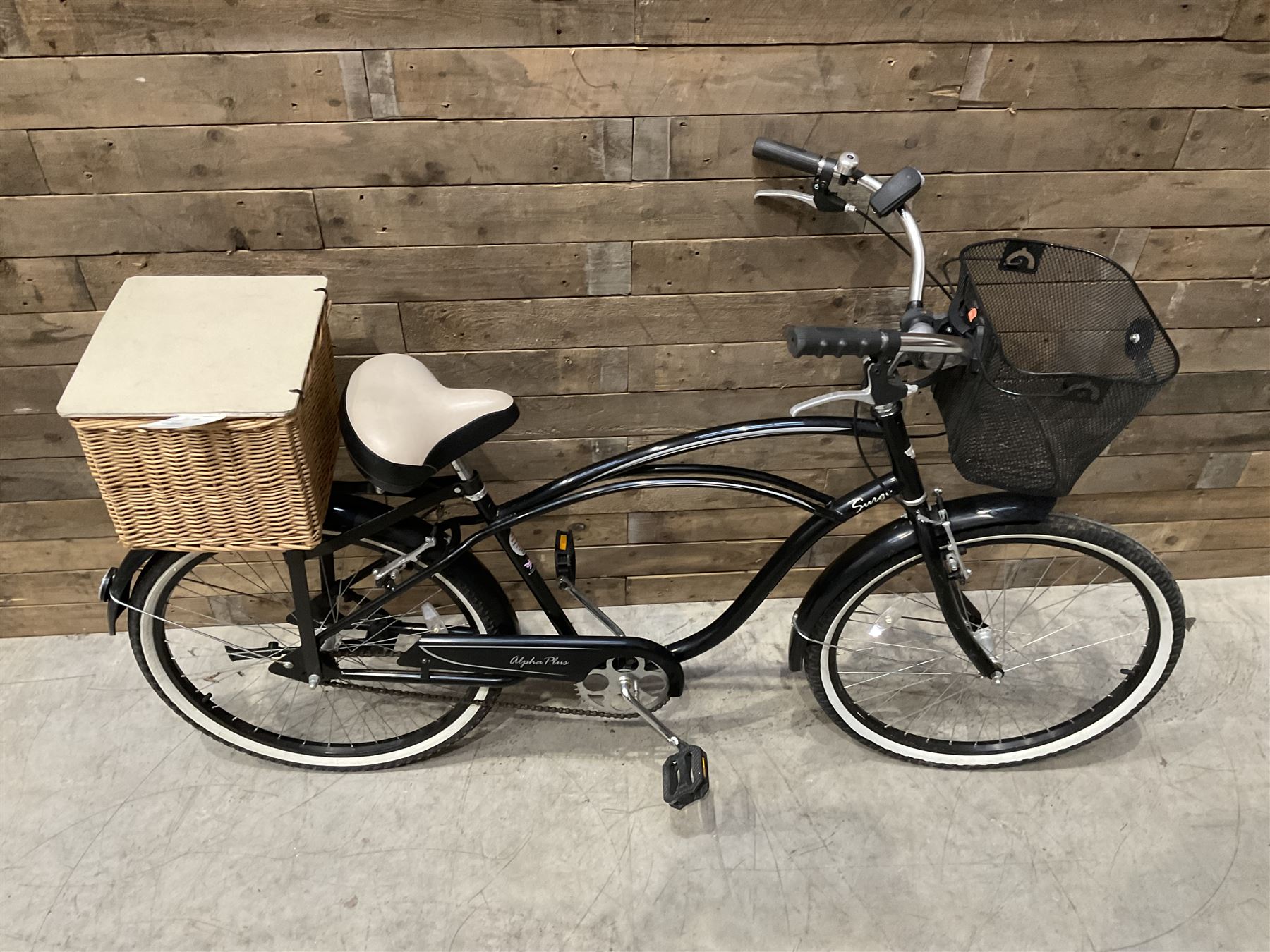 Alpha Plus Surge 26'' bicycle, black, with front and rear baskets