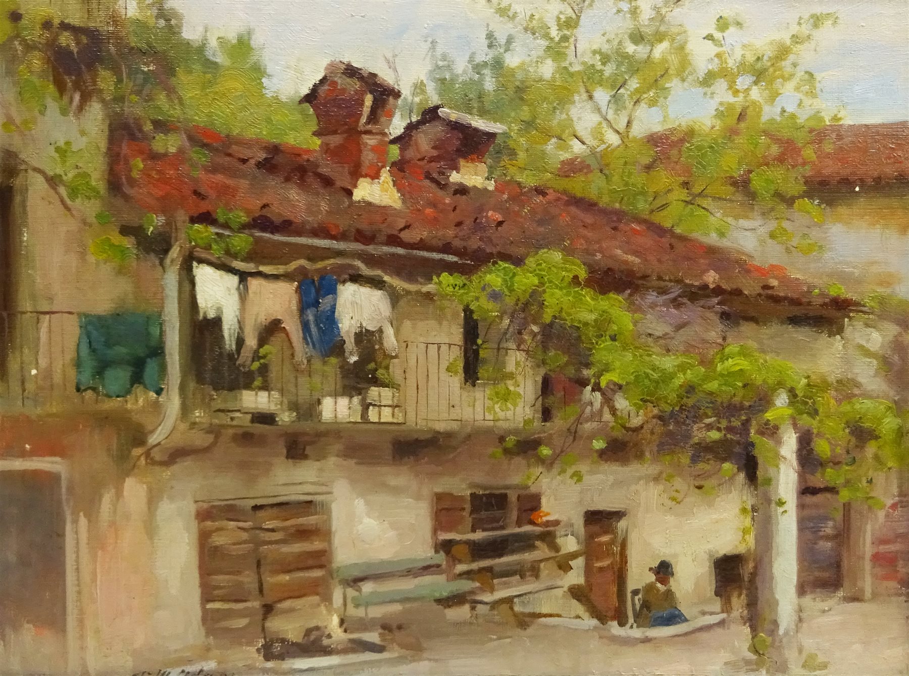  Patrick William Adam RSA (Scottish 1854-1929): 'Near Palanza' Italy, oil on canvas mounted on to board signed, original title with artist's address 'Ardilea, North Berwick verso 29cm x 39cm  
Provenance: private collection